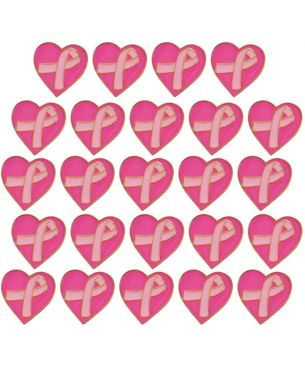 24 Breast Cancer Pin - Small 1 inch Pink Ribbon Breast Cancer Awareness Metal Heart Pin - for Fundraising- Charities- Events ...