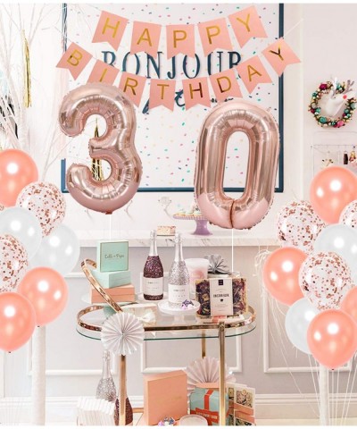 30th Birthday Decorations Rose Gold for Women- 30th Happy Birthday Banner- Satin Sash and Cake Topper- Number 30 Balloon Birt...