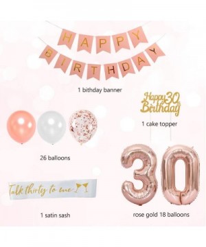 30th Birthday Decorations Rose Gold for Women- 30th Happy Birthday Banner- Satin Sash and Cake Topper- Number 30 Balloon Birt...