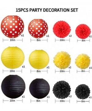 15pcs Red Polka Dot Yellow Black Paper Flowers Pom Poms Balls and Paper Lanterns for Hanging Party Decorations Set- Theme Bab...