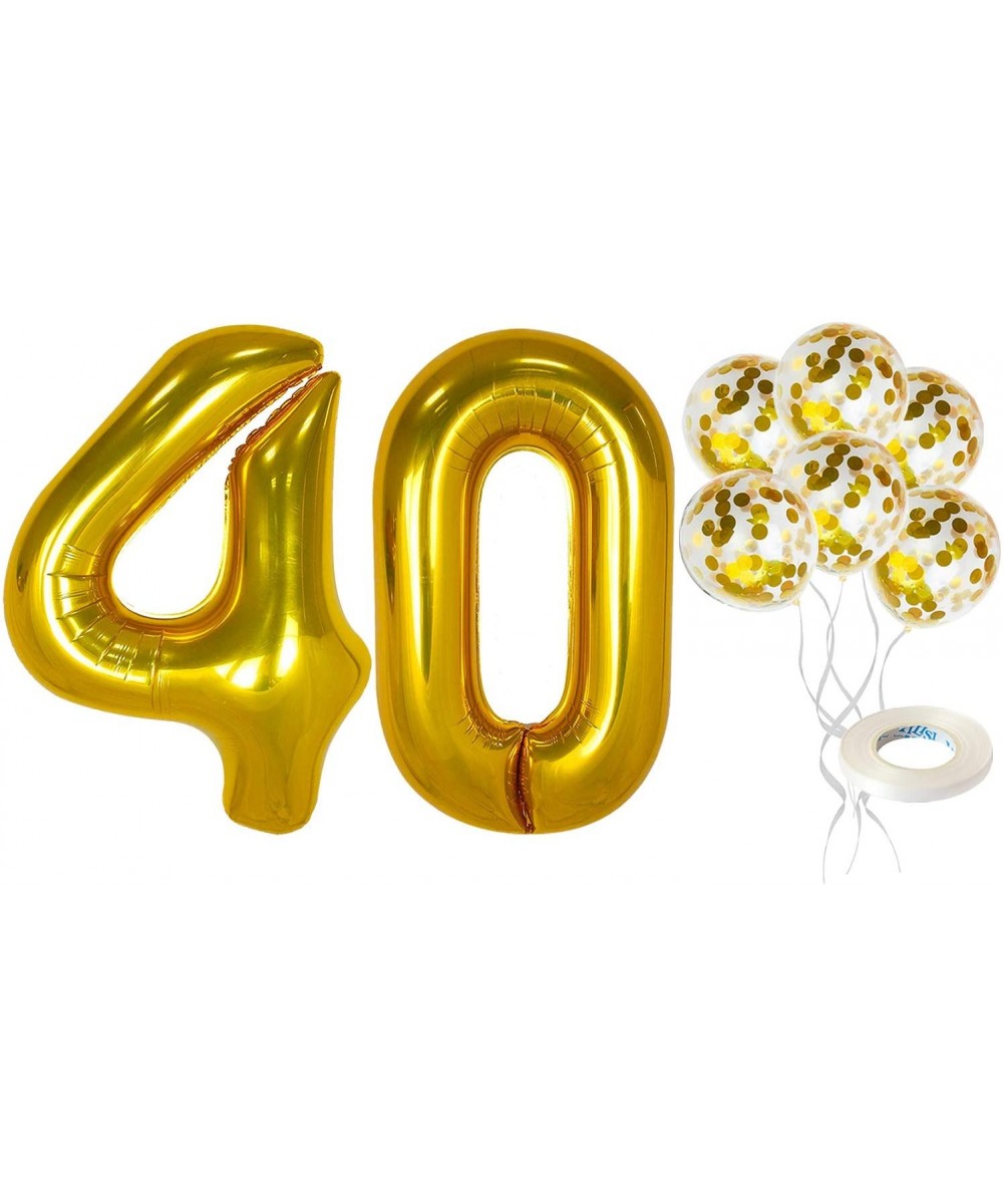 Gold 40 Balloons Number Confetti - Large- 40 Inch Foiil Gold Balloons - 5 Gold Confetti Balloons- 12 Inch - 40th Birthday Dec...