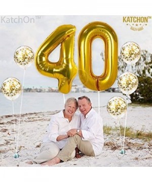 Gold 40 Balloons Number Confetti - Large- 40 Inch Foiil Gold Balloons - 5 Gold Confetti Balloons- 12 Inch - 40th Birthday Dec...