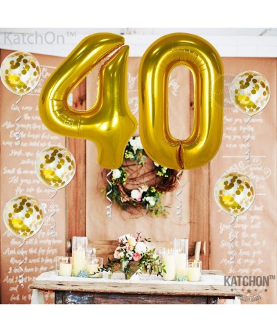 Gold 40 Balloons Number Confetti - Large- 40 Inch Foiil Gold Balloons - 5 Gold Confetti Balloons- 12 Inch - 40th Birthday Dec...