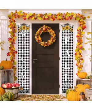 Happy Fall Y'all Porch Banner-Black and White Buffalo Check Plaid- Welcome Fall Theme Party Thanksgiving Front Door Sign Deco...