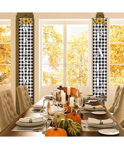 Happy Fall Y'all Porch Banner-Black and White Buffalo Check Plaid- Welcome Fall Theme Party Thanksgiving Front Door Sign Deco...