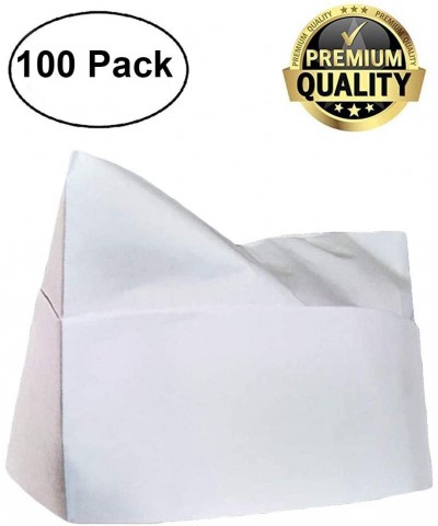 Pack of 100 White Disposable Peaked Paper Crown Caps. Food Service Uniform Overseas Caps- Server Paper Hats for Food Handling...