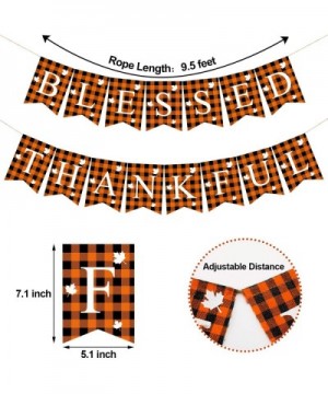 2 Pieces Blessed Banner Thankful Banner Buffalo Check Plaid Banner with Maple Leaves Pattern for Thanksgiving Party Fireplace...