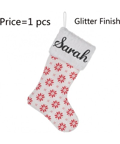 Personalized Christmas Stocking Custom Name - Fur Collar Fireplace Decor Large Glitter Color - Personalized Snowflake - Glitt...