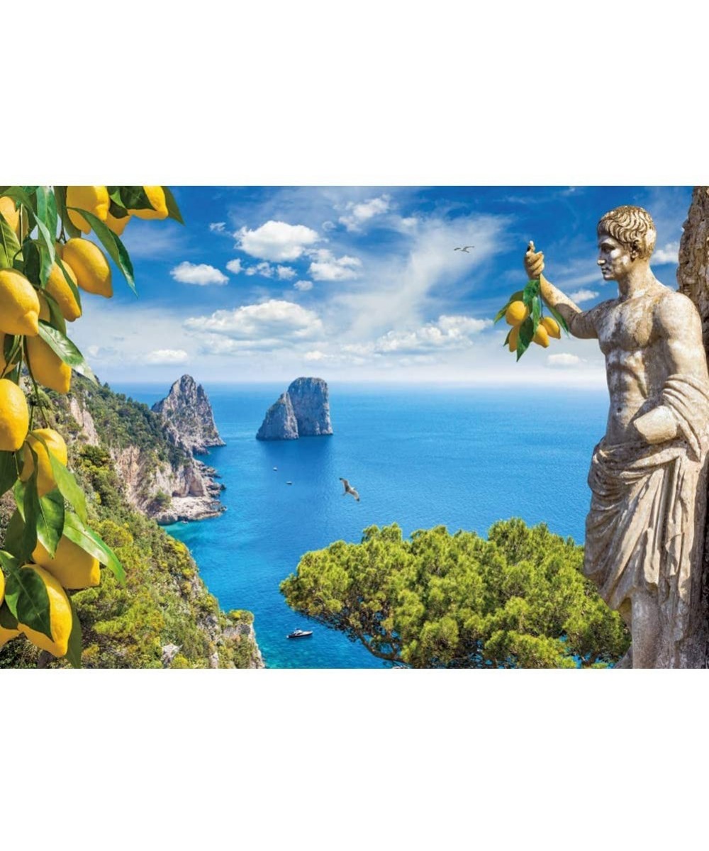 7x5ft Italy Capri Island Landscape Backdrop Faraglioni Rocks Statue of Emperor Augustus Lemons Background Travel Events Inter...
