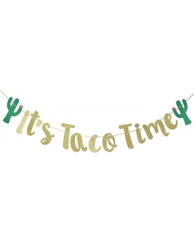 It's Taco Time Banner Bunting Sign for Mexican Fiesta Themed Birthday Bachelorette Wedding Party Decor Props Backdrop (Gold G...