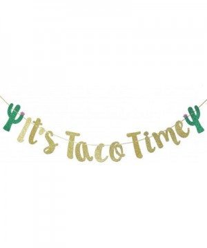 It's Taco Time Banner Bunting Sign for Mexican Fiesta Themed Birthday Bachelorette Wedding Party Decor Props Backdrop (Gold G...