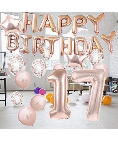 17th Birthday Decorations Party Supplies-17th Birthday Balloons Rose Gold-Number 17 Mylar Balloon-Latex Balloon Decoration-Gr...