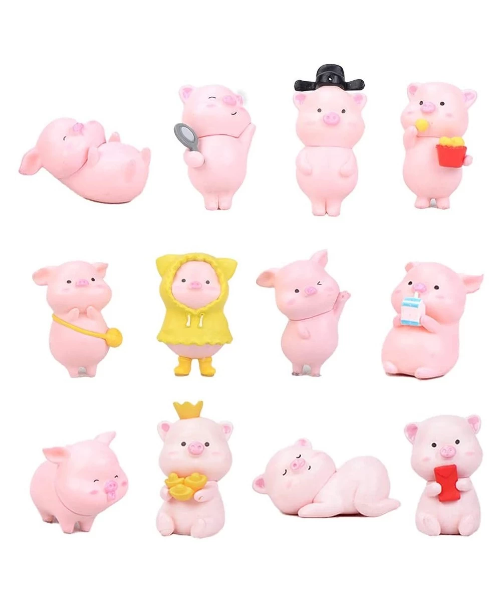 12 Pcs Pig Figures for Kids- Animal Toys Set Cake Toppers- Fairy Garden Miniature Pink Piggy Figurines Collection Playset for...