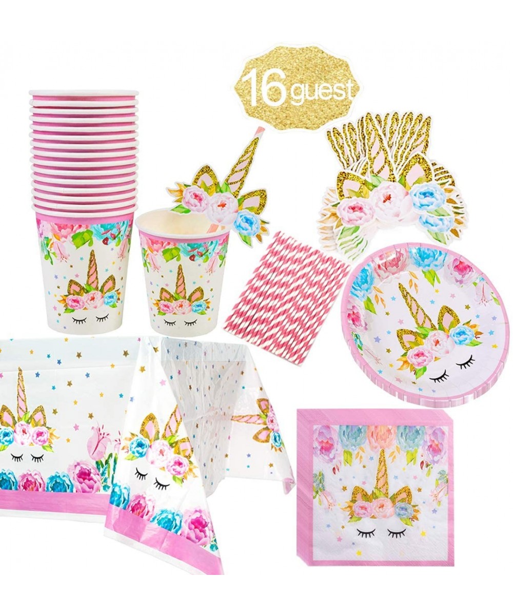 Unicorn Themed Party Supplies Set-Unicorn Cake Plates-Cups-Napkins-Tablecloth-Straws&Decoration-Paper Disposable Tableware Se...