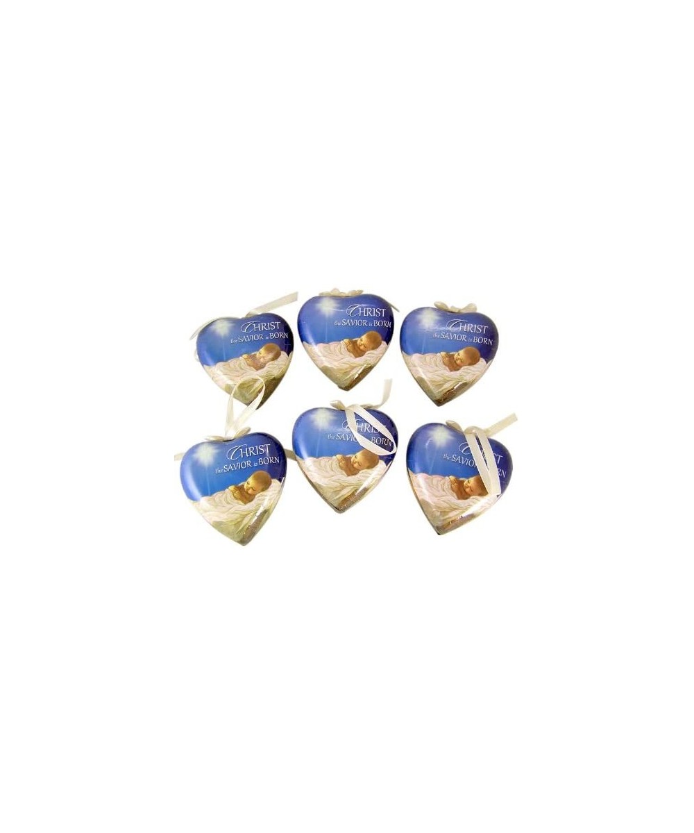 Set of 6! Heart Shaped Christ the Savior is Born Decoupage Christmas Ornament - C0110VZXOCR $9.72 Ornaments