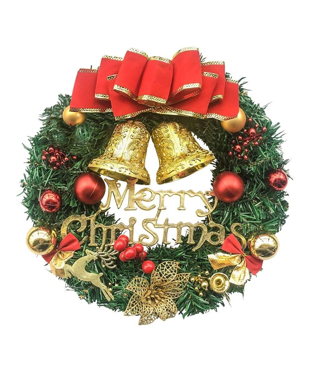 Merry Christmas Wreaths 12inch Handmade Christmas Garlands with Red Bowknot- Golden Bell and for Indoor Outdoor Door Wall Orn...