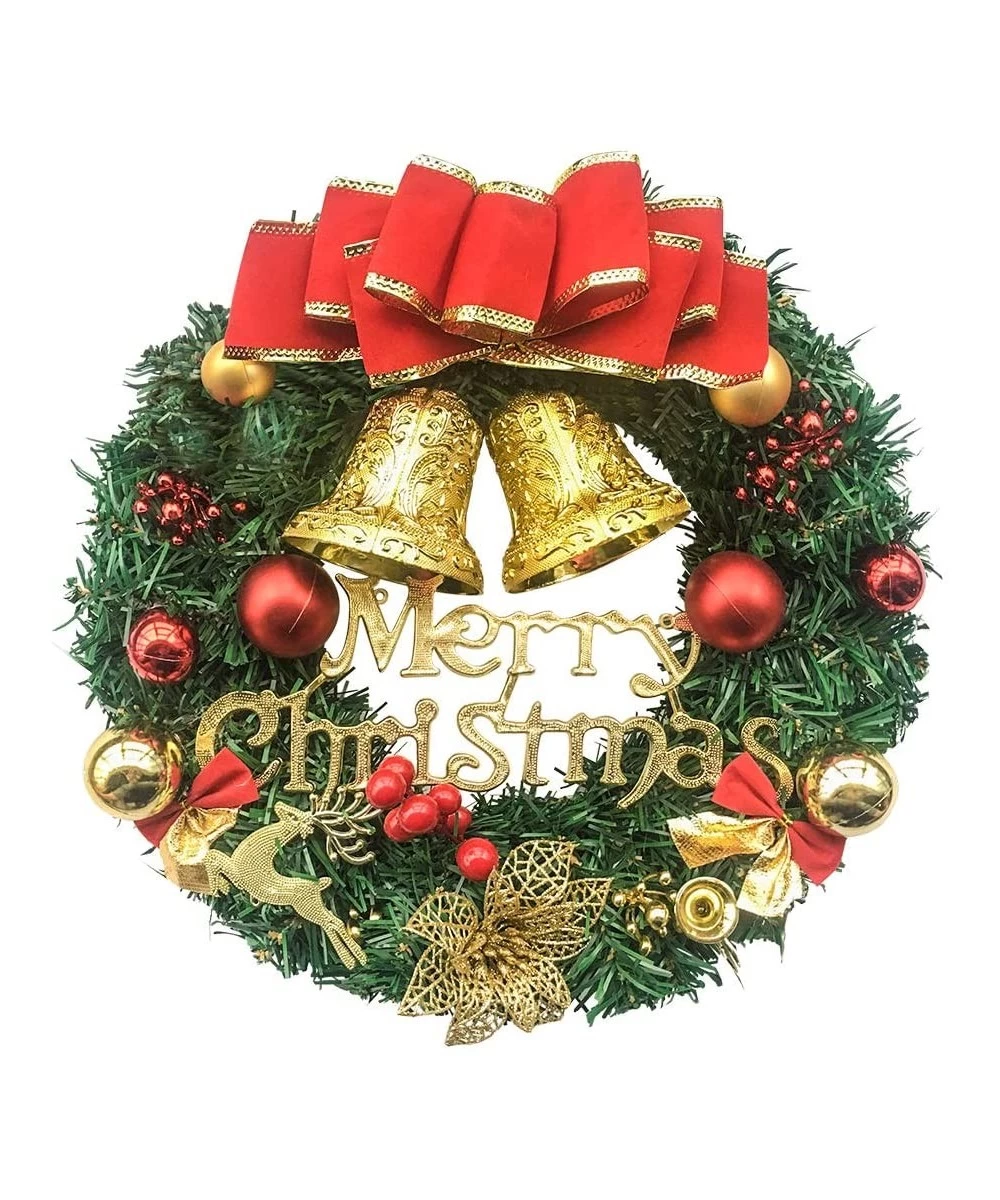 Merry Christmas Wreaths 12inch Handmade Christmas Garlands with Red Bowknot- Golden Bell and for Indoor Outdoor Door Wall Orn...