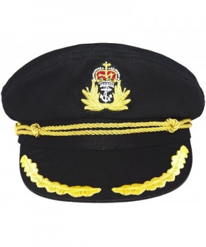 Admiral Captain Yacht Hat Snapback Gold Embroidery Anchor Skippers Cap for Party - Black 1 - CR18EAWW488 $15.71 Hats