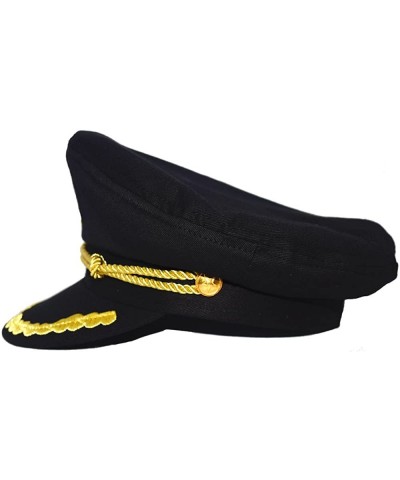 Admiral Captain Yacht Hat Snapback Gold Embroidery Anchor Skippers Cap for Party - Black 1 - CR18EAWW488 $15.71 Hats