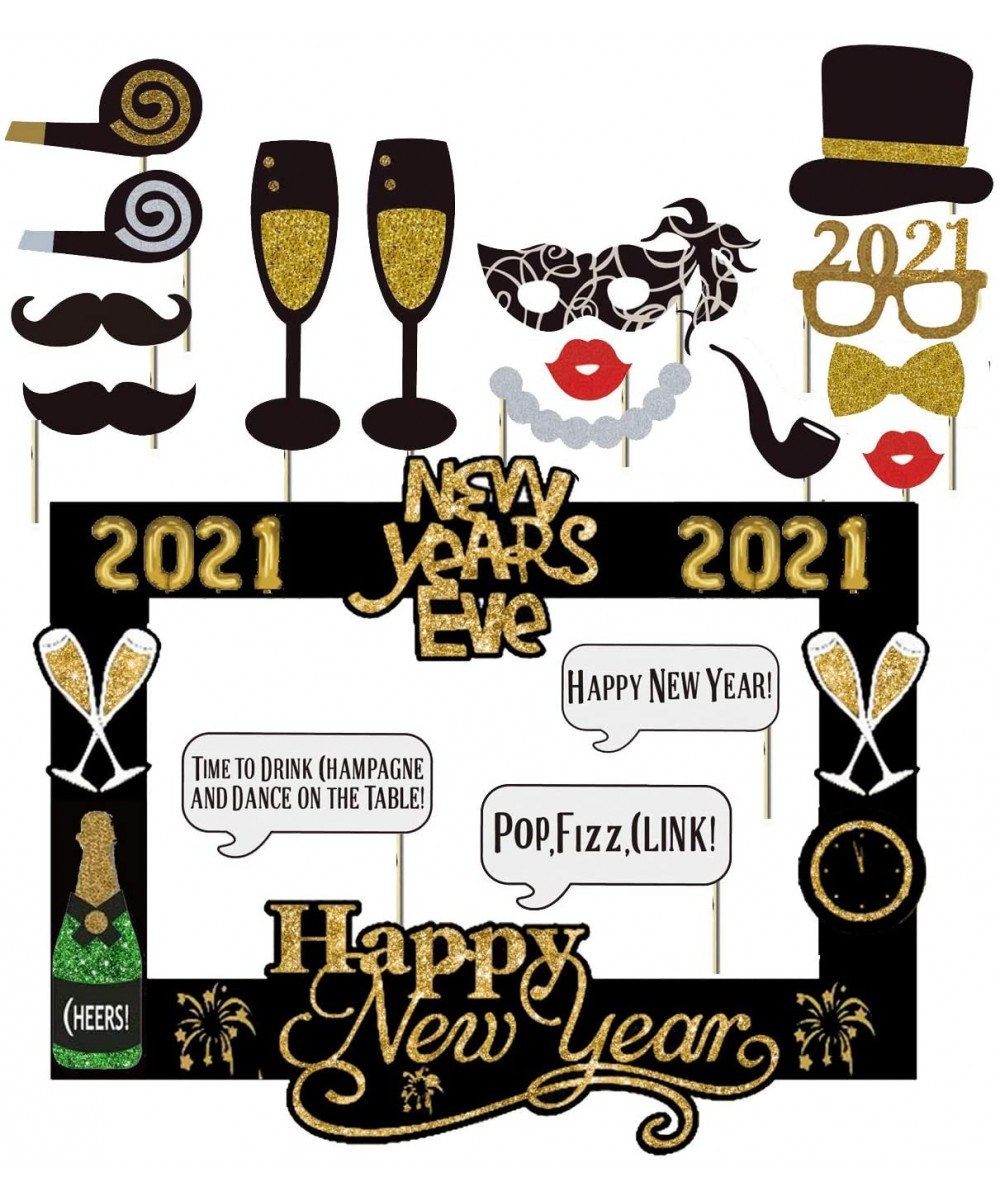 2021 Happy New Year's Eve Party Photo Booth Props Supplies with Paper Frame(Pack of 18) - C218XQRC5QT $6.00 Photobooth Props
