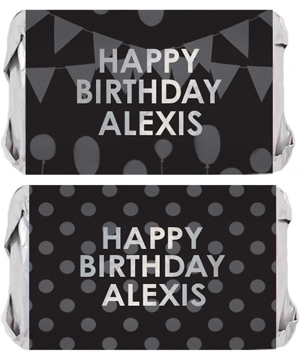 Personalized Happy Birthday Party Mini Candy Bar Wrappers with Name - 45 Stickers (Silver) - Silver - C7198TRIUOT $12.37 Favors