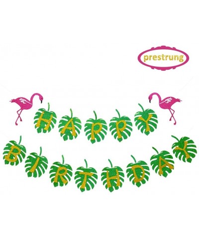 Hawaiian Flamingo Party Happy Birthday Banner for Tropical Luau Party Palm Leaf Decorations - CH18EWY6M8R $6.71 Banners & Gar...