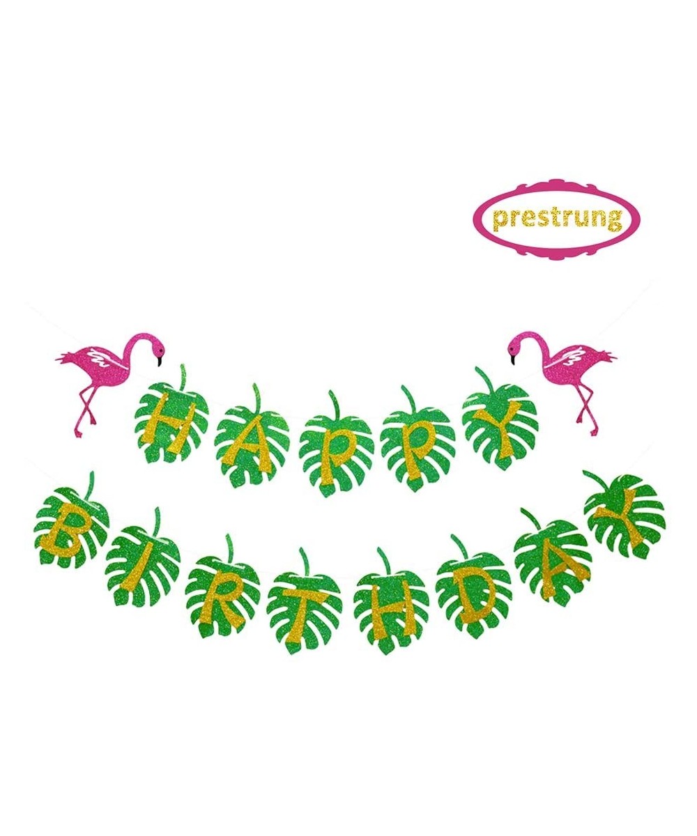 Hawaiian Flamingo Party Happy Birthday Banner for Tropical Luau Party Palm Leaf Decorations - CH18EWY6M8R $6.71 Banners & Gar...