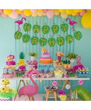 Hawaiian Flamingo Party Happy Birthday Banner for Tropical Luau Party Palm Leaf Decorations - CH18EWY6M8R $6.71 Banners & Gar...
