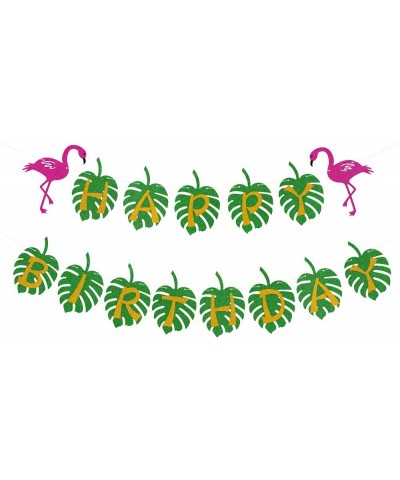 Hawaiian Flamingo Party Happy Birthday Banner for Tropical Luau Party Palm Leaf Decorations - CH18EWY6M8R $6.71 Banners & Gar...