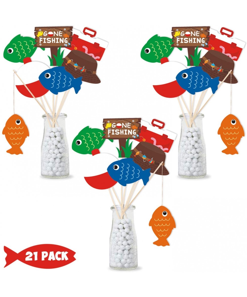 21 Pack Gone Fishing Theme Little Fisherman The Big One Party Centerpiece Sticks Bobber Table Toppers Kids Fishes Reel Fun Bi...