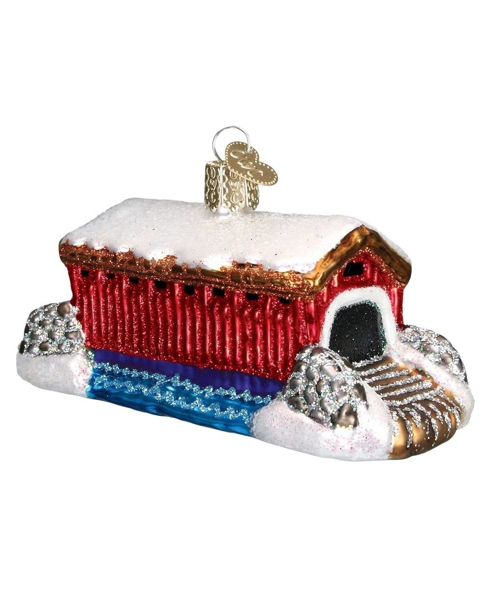 Christmas Glass Blown Ornament with S-Hook and Gift Box- House Collection (Covered Bridge) - Covered Bridge - C218EZZY383 $16...