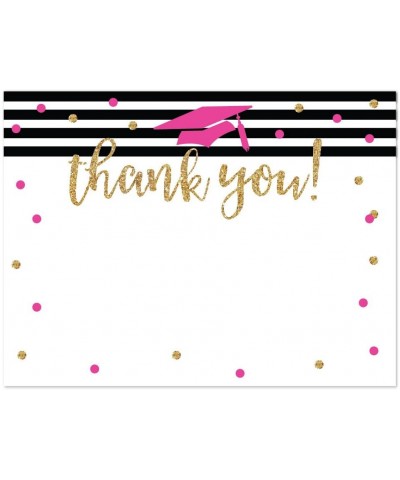 Fuchsia- Black and Gold Glittering Graduation Party Collection- Blank Thank You Notes with Envelopes- 20-Pack - Cards Thank Y...