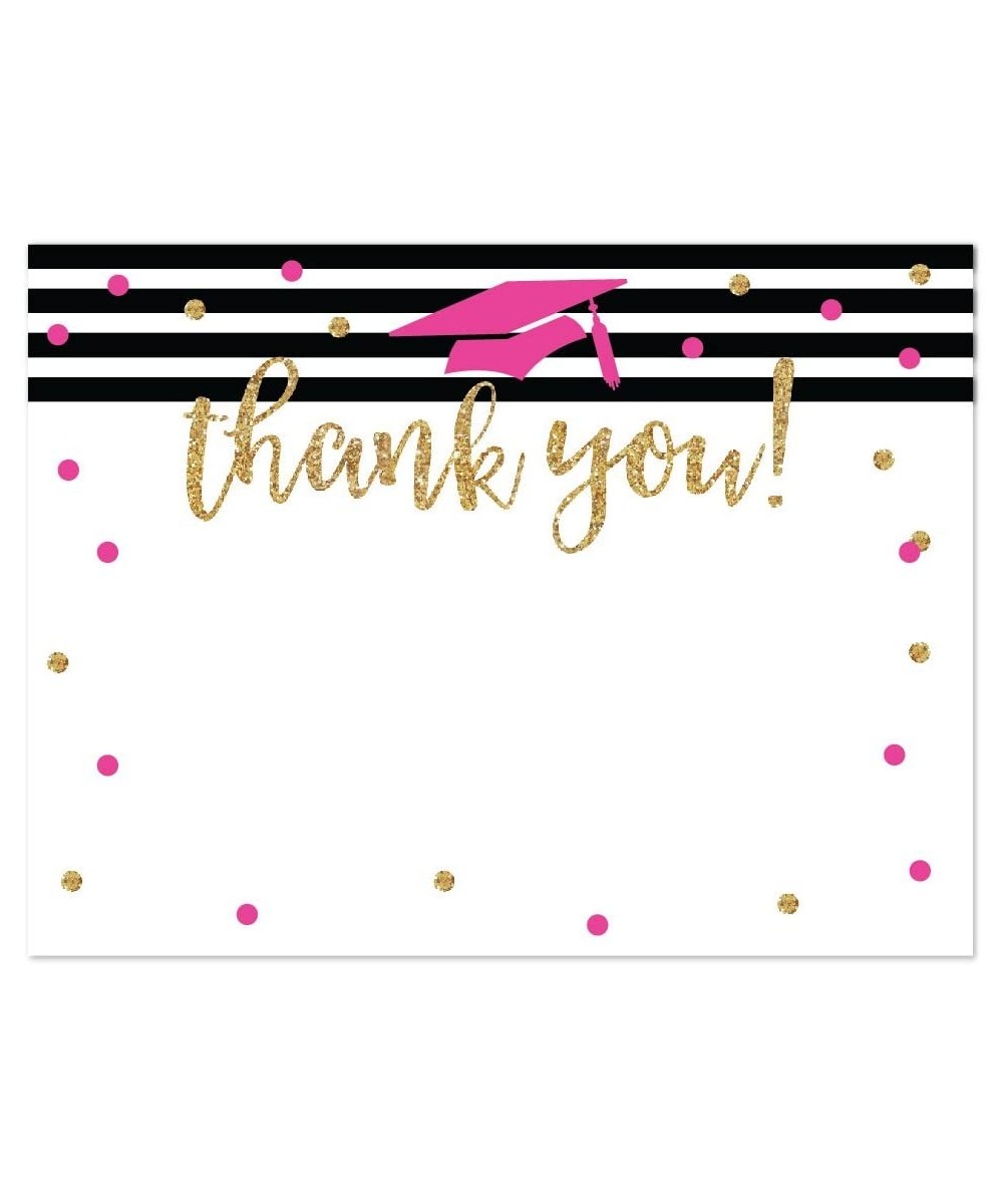 Fuchsia- Black and Gold Glittering Graduation Party Collection- Blank Thank You Notes with Envelopes- 20-Pack - Cards Thank Y...