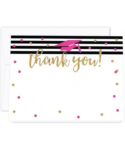 Fuchsia- Black and Gold Glittering Graduation Party Collection- Blank Thank You Notes with Envelopes- 20-Pack - Cards Thank Y...