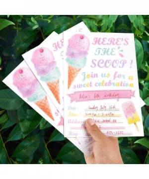 Glitter Ice Cream Party Invitations with Envelopes - 20 Count Pink Sweet Popsicle Fill in Invite Cards for Girls Birthday Bab...
