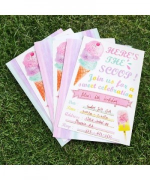 Glitter Ice Cream Party Invitations with Envelopes - 20 Count Pink Sweet Popsicle Fill in Invite Cards for Girls Birthday Bab...