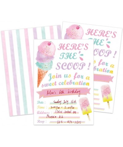 Glitter Ice Cream Party Invitations with Envelopes - 20 Count Pink Sweet Popsicle Fill in Invite Cards for Girls Birthday Bab...