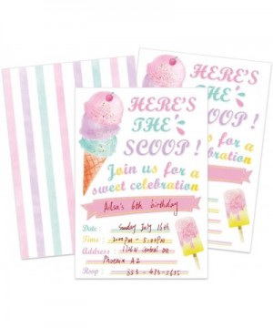 Glitter Ice Cream Party Invitations with Envelopes - 20 Count Pink Sweet Popsicle Fill in Invite Cards for Girls Birthday Bab...