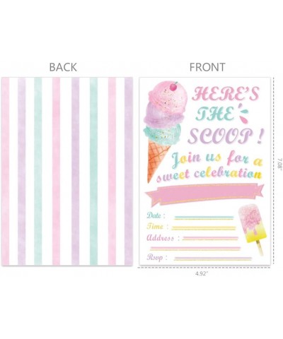 Glitter Ice Cream Party Invitations with Envelopes - 20 Count Pink Sweet Popsicle Fill in Invite Cards for Girls Birthday Bab...