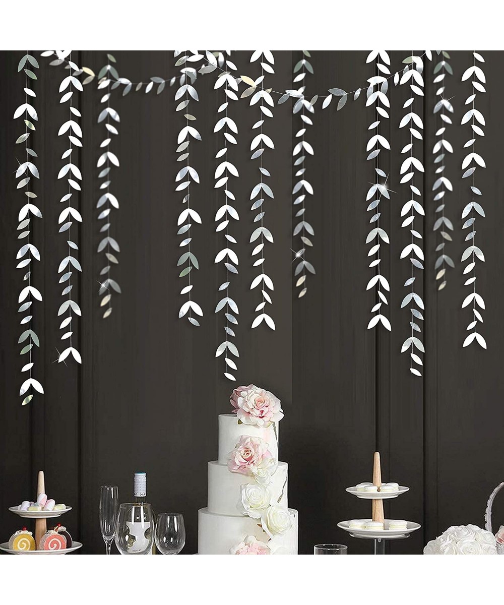 52 Ft Silver Party Decorations Leaf Garland Kit Paper Hanging Silver Leaves Streamer Banner for Wedding Bridal Shower Engagem...