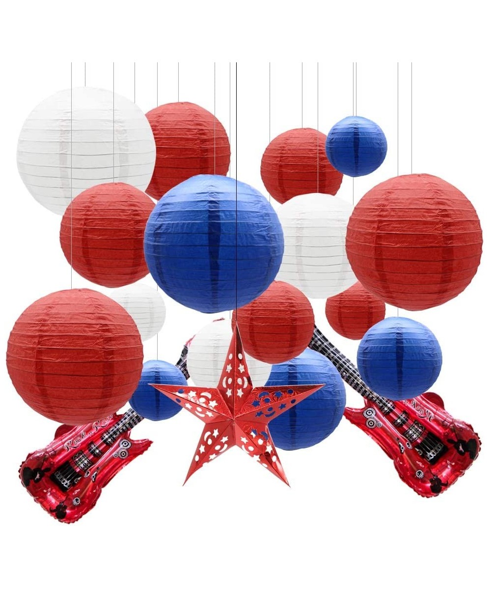 Round Chinese Paper Lanterns Decorative 19pcs with Guitar Balloons Star Lantern for Graduation 4th of July Independence Day B...