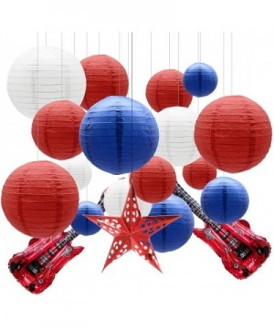 Round Chinese Paper Lanterns Decorative 19pcs with Guitar Balloons Star Lantern for Graduation 4th of July Independence Day B...