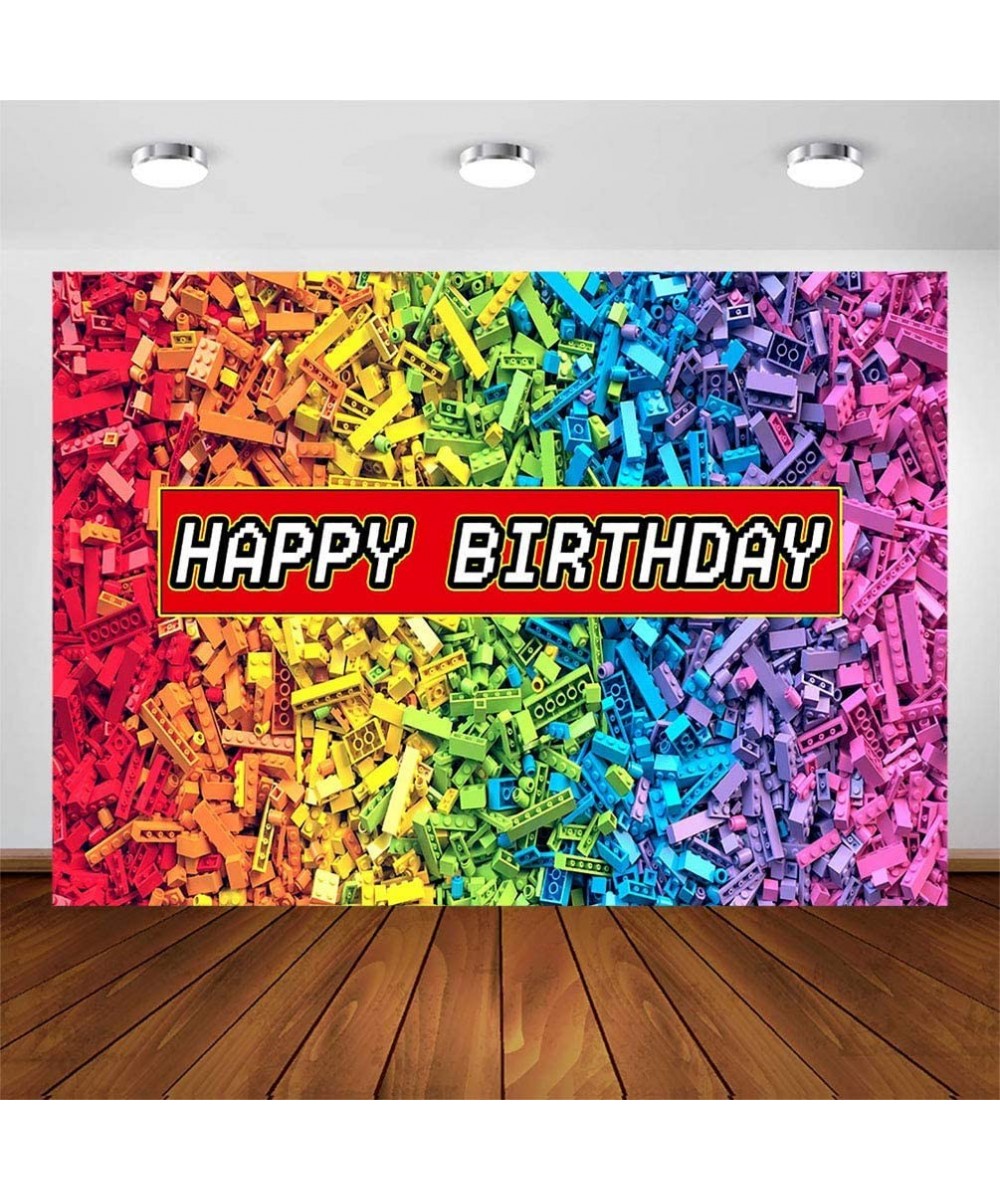 Colorful Building Blocks Birthday Party Backdrop 7x5ft Building Blocks Theme Party for Boy Girls Birthday Decorations Banner ...