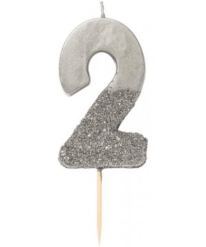 Premium Quality Silver Numeral Number Two 2nd Birthday Candle - Cake Topper Decoration- Wax- Glitter Height 8cm- 3" Pretty an...