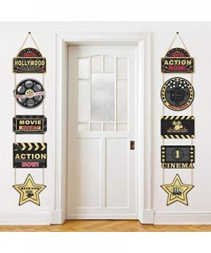 10 Pieces Hollywood Movie Theme Party Supplies Hanging Decorations- 1 Pair of Hollywood Movie Theme Black and Gold Hanging Si...