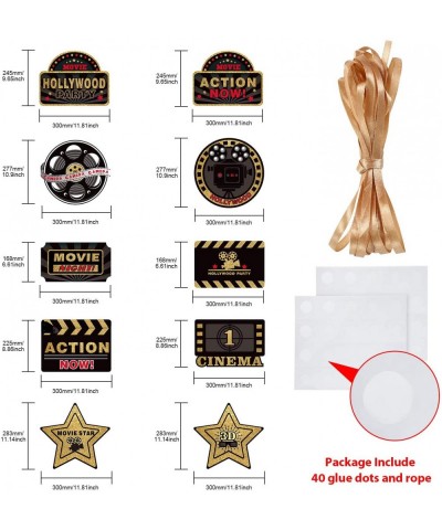 10 Pieces Hollywood Movie Theme Party Supplies Hanging Decorations- 1 Pair of Hollywood Movie Theme Black and Gold Hanging Si...