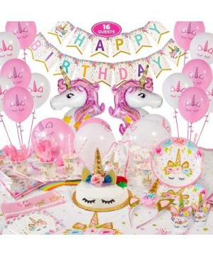 Unicorn Birthday Decorations for Girls - Unicorn Party Supplies - 211 Pieces - Disposable Tableware Kit Serves 16 - Headband ...