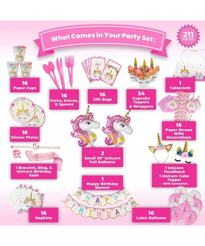 Unicorn Birthday Decorations for Girls - Unicorn Party Supplies - 211 Pieces - Disposable Tableware Kit Serves 16 - Headband ...