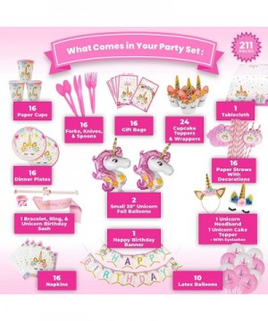 Unicorn Birthday Decorations for Girls - Unicorn Party Supplies - 211 Pieces - Disposable Tableware Kit Serves 16 - Headband ...