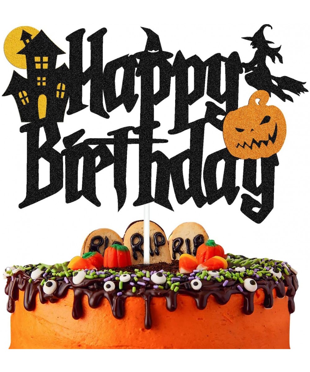Halloween Cake Topper Happy Birthday Sign Cake Decorations for Halloween Wizard Ghost Pumpkin Themed Birthday Party Supplies ...